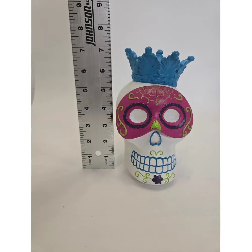 At Home Sugar Skull Figurine Blue Crown Day of the Dead Halloween Decor 6